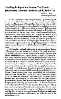The Western Pennsylvania Democratic Societies and the Excise Tax