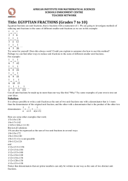 Title: EGYPTIAN FRACTIONS (Grades 7 to 10)