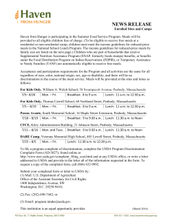 news release - Haven from Hunger