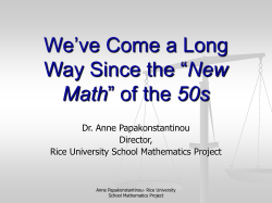 Pre-Sputnik Era (prior to 1957) - Rice University School Mathematics