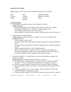 Science Review: Fluids Terms to know