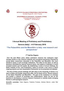 I Annual Meeting of Prehistory and Protohistory Genova (Italy) &ndash; 4