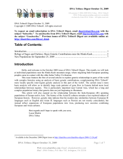 DNA Tribes Digest for October 31, 2009: Refuge of Sages and Outlaws