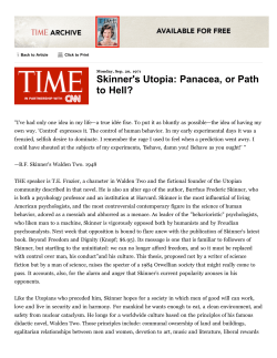 Skinner`s Utopia: Panacea, or Path to Hell?