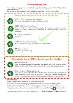 These plastics may be placed in your Recycling Bag These plastics