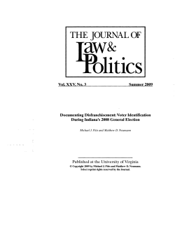 Vol. XXV, No.3 Summer 2009 Documenting Disfranchisement: Voter