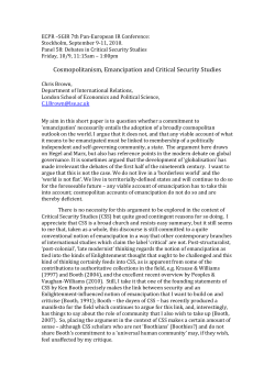 Cosmopolitanism, Emancipation and Critical Security Studies