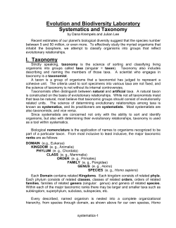 Evolution and Biodiversity Laboratory Systematics and Taxonomy I