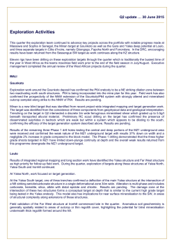Exploration Update - 30 June 2015