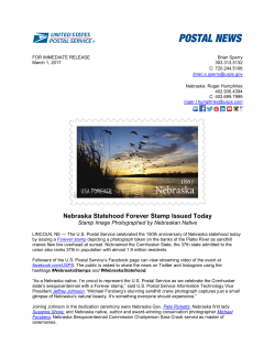 Nebraska Statehood Forever Stamp Issued Today