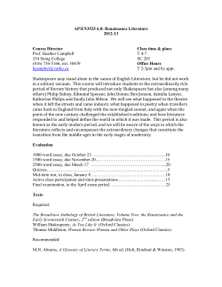 AP/EN3525 6.0: Renaissance Literature 2012