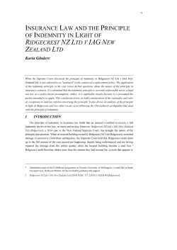 insurance law and the principle of indemnity in light of ridgecrest nz