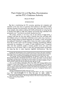 That`s Unfair! Or is it? Big Data, Discrimination and the FTC`s