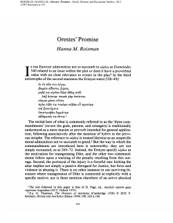 Orestes` Promise - Greek, Roman, and Byzantine Studies