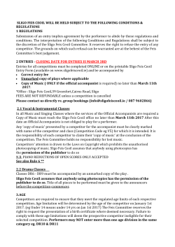 SLIGO FEIS CEOIL WILL BE HELD SUBJECT TO THE FOLLOWING