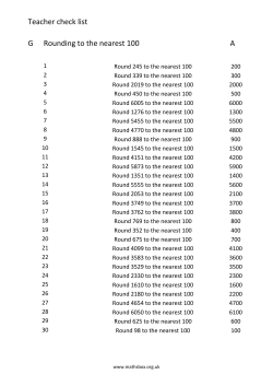 Teacher check list G Rounding to the nearest 100 A