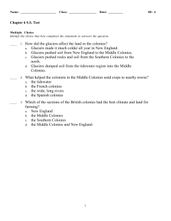1. How did the glaciers affect the land in the colonies?
