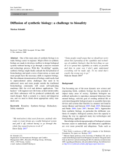 Diffusion of synthetic biology: a challenge to