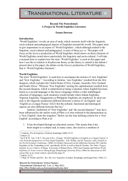 Beyond The Postcolonial: A Project in World Englishes Literature