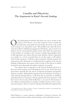 Causality and Objectivity: The Arguments in Kant`s Second Analogy