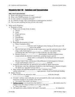 Chemistry Unit XII &ndash; Solutions and Concentration