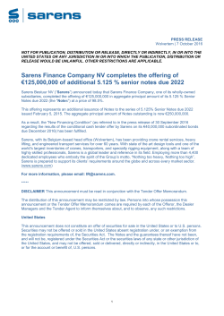 Sarens Finance Company NV completes the offering of &euro;125000000
