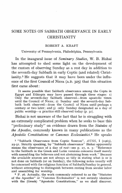 SOME NOTES ON SABBATH OBSERVANCE IN EARLY