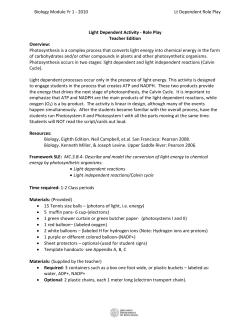 Light Dependent Activity - Role Play Teacher Edition