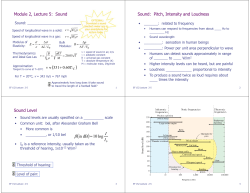 Module 2, Lecture 5: Sound Sound: Pitch, Intensity and Loudness