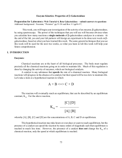 Enzyme Kinetics: Properties of Beta-galactosidase
