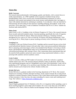 Mentor Bios Kelly Corcoran My research deals predominantly with