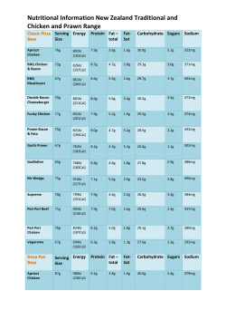 Nutritional Information New Zealand Traditional and Chicken and