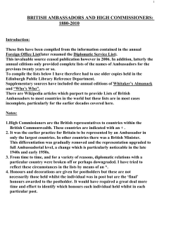BRITISH AMBASSADORS AND HIGH COMMISSIONERS: 1880-2010