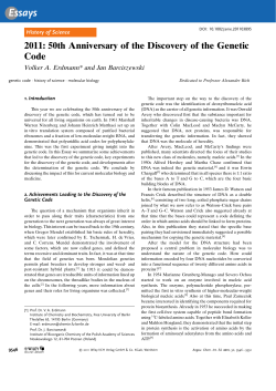 2011: 50th Anniversary of the Discovery of the Genetic Code