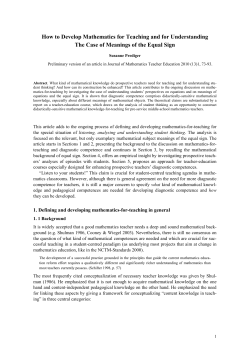 How to Develop Mathematics for Teaching and for Understanding