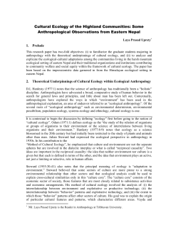 Cultural Ecology of the Highland Communities: Some