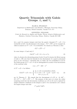 Quartic Trinomials with Galois Groups A4 and V4