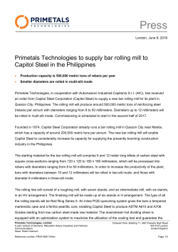 Primetals Technologies to supply bar rolling mill to Capitol Steel in