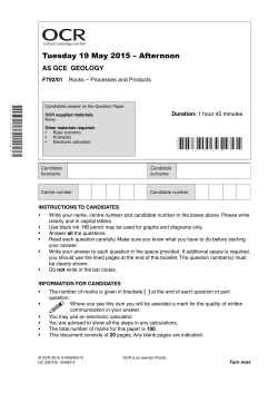 Question paper - Unit F792/01 - Rocks - Processes and