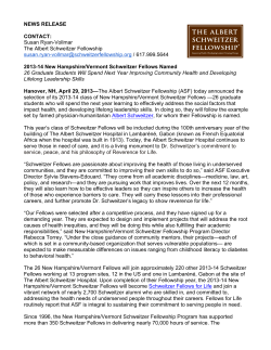 4.26.13NHVTFellowsPRfinal - Albert Schweitzer Fellowship