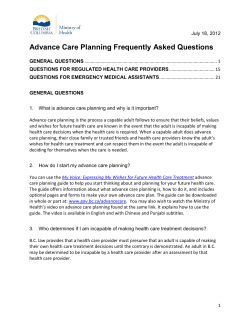 Advance Care Planning Frequently Asked Questions