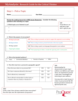 MyAnalysis: Research Guide for the Critical Thinker Step 1 &ndash; Pick a