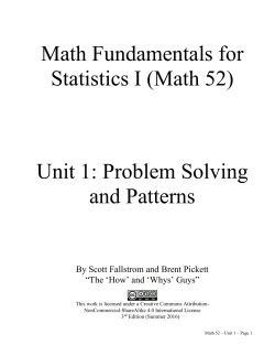 Math Fundamentals for Statistics I (Math 52) Unit 1: Problem Solving