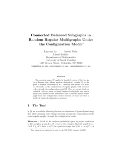 Connected Balanced Subgraphs in Random Regular Multigraphs