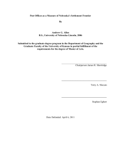 Post Offices as a Measure of Nebraska`s Settlement Frontier By