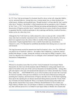 A bond for the manumission of a slave, 1757 Introduction