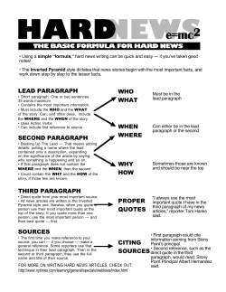 THE BASIC FORMULA FOR HARD NEWS LEAD PARAGRAPH