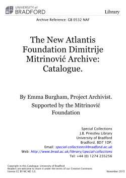 Mitrinovic New Atlantis Archive Catalogue November 2015