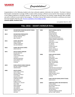 Fall 2016 Honour Roll