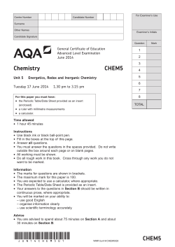 A-level Chemistry Question paper Unit 05 - Energetics, Redox